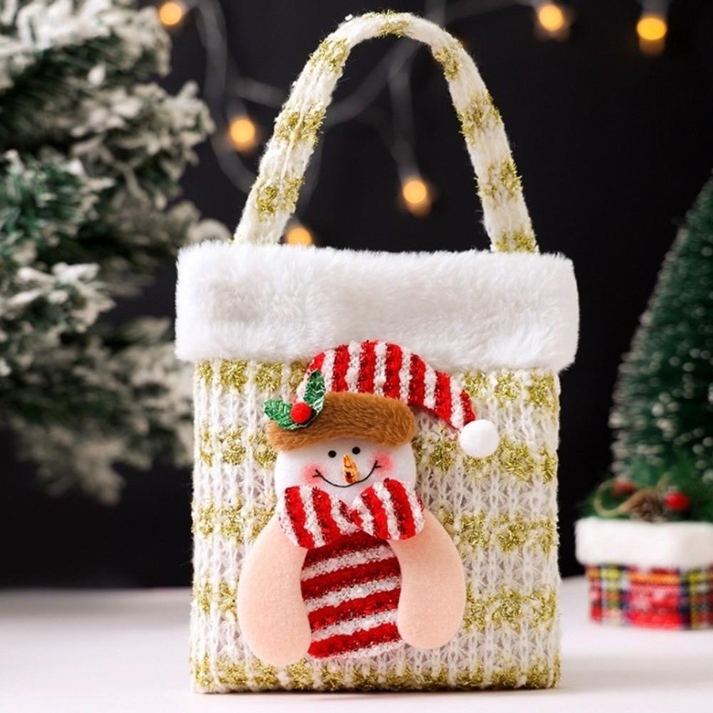 3D Snowman Christmas Gift Bag Knit Christmas Apple Bag Cute Plush Storage Bag  Xmas Holiday