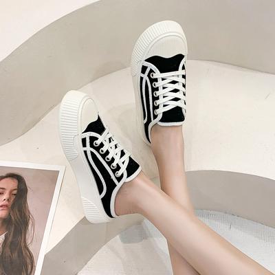 Lazy Closed Toe Half Slippers Women's Outer Wear New Women's Summer Canvas Shoes Flat Casual Half Slippers Women's Shoes