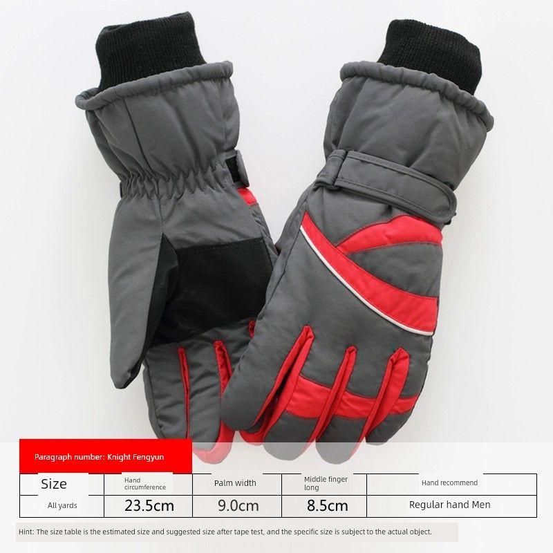 

Cotton Gloves Men s Winter Thickened Fleece-lined Warm-Keeping and Cold-Proof Outdoor Skiing Cycling Riding Motorcycle Windproof Waterproof Non Slip Men s regular Code-dark gray-Red All yards