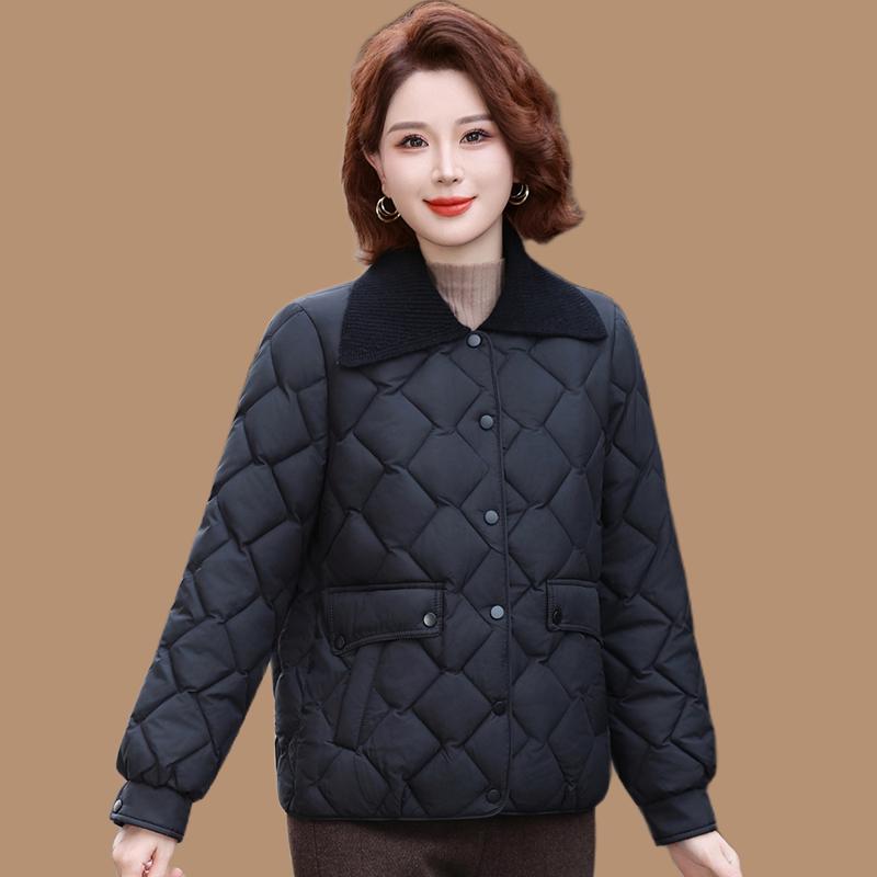 Petite Stylish Cotton Jacket for Middle-Aged Women, Autumn/Winter Short Coat, Warm Lightweight Outerwear for Elderly Women