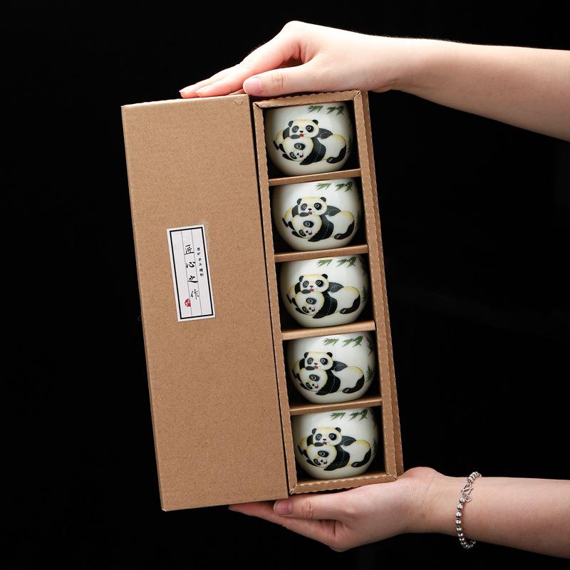 High-grade white porcelain cute teacup jadeite green panda kung fu teacup Jianzhan master cup large ceramic cup tea cup