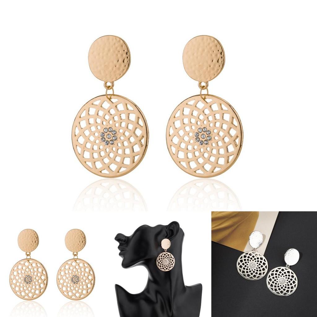 Fashionable Hollow Double Circle Earrings Beautiful Geometric Shape In Gold And Silver