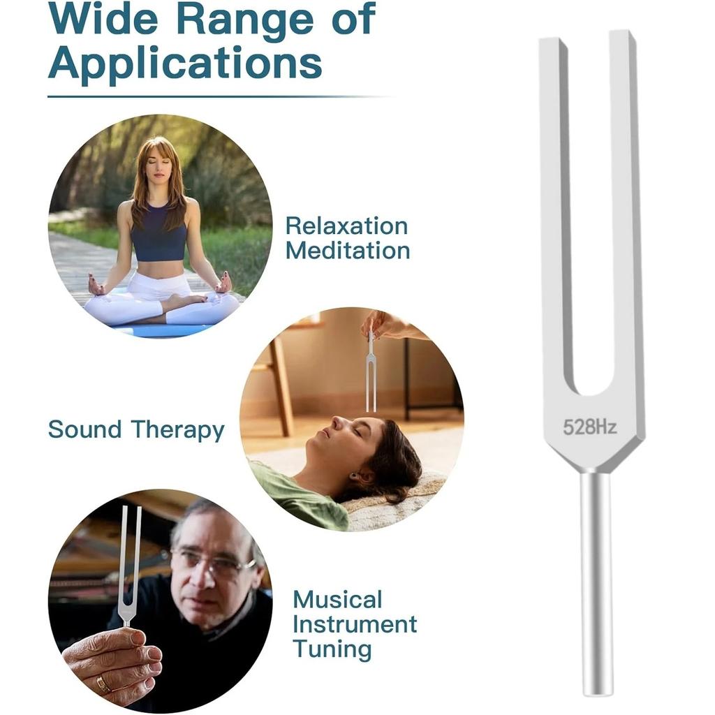 Tuning Fork 528 Hz with Silicone Hammer and Cleaning Cloth Perfect Healing Musical Instrument for Stress Alleviation