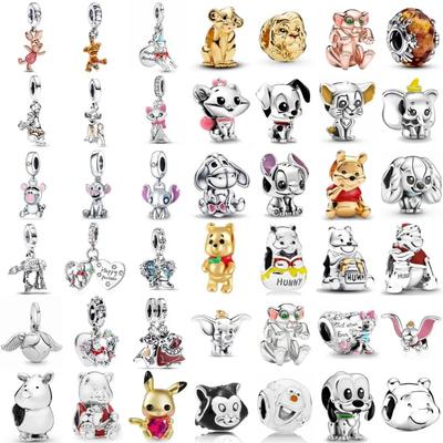 Mickey Lion Winnie Poodle Elephant 925 Silver DIY Charm Bead Bracelet for Women Original Boutique Jewelry