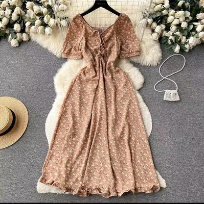 Yaz Kadın Çiçek Midi Elbise Plaj Tatil V Yaka Kısa Kollu Yüksek Bel A-Line Parti vestidos Kadın Elbiseler