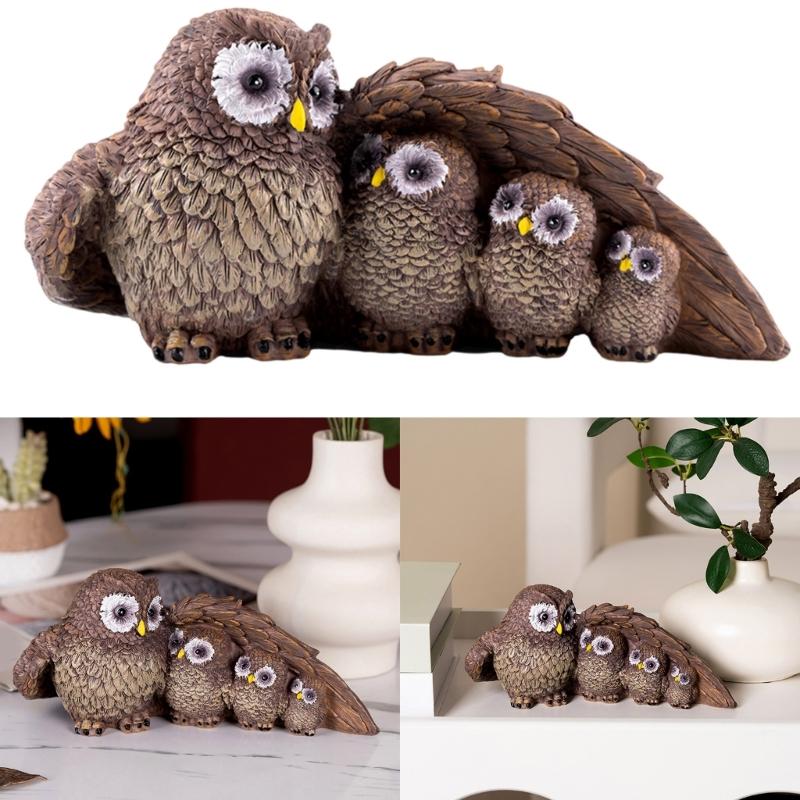 Resin Owl Family Figurines Garden Owl Decors Statue Resin Animal Figurines Sculpture Table Centrepieces for Living Room