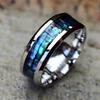 8mm Stainless Steel Men Rings Silver Color Brushed Inlaid Abalone Shell Men Wedding Band Jewelry Gift Drop Shipping