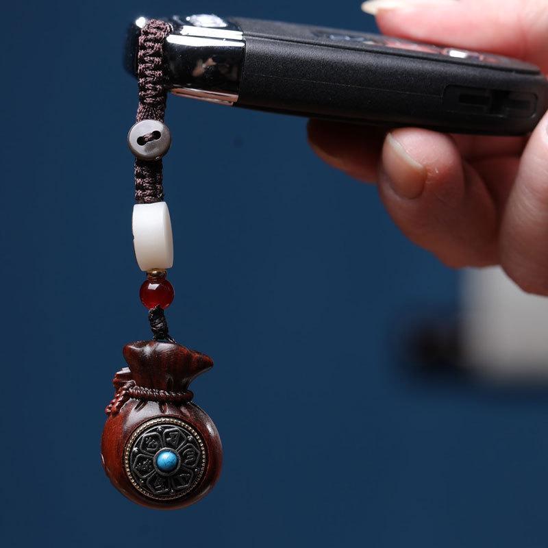 Rosewood and Green Sandalwood Qian Fudai Car Keychain Pendant and Phone/Bag Chain