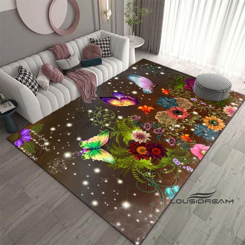 Dreamy Purple Butterfly Pattern Rugs for Living Room Bedroom Area Rugs Child Room Play Rug Cartoon 3D Printing Kids Game Mats001