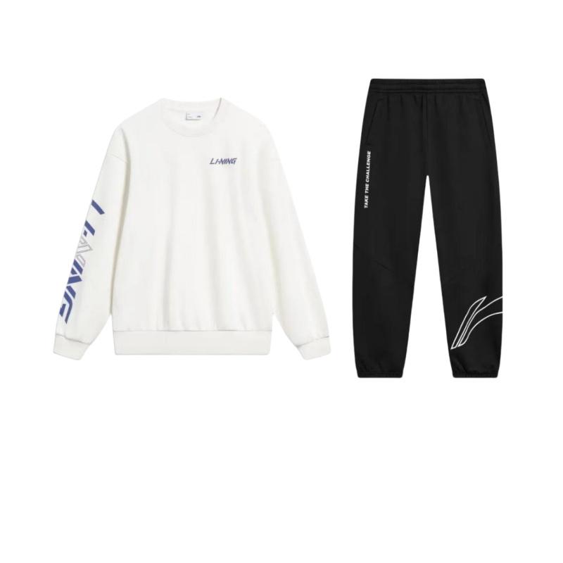

Свитшот с принтом букв Li Ning с круглым вырезом и длинными рукавами и комплект повседневных спортивных брюк унисекс для активного отдыха AKLTD71-1+-AWDT607-7 M