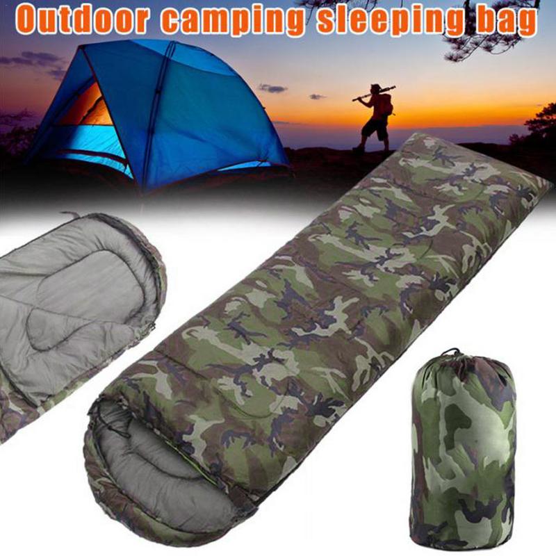 Camping Camouflage Sleeping Bag Outdoor Leisure Cotton Envelope Style Sleeping Bag With Hood Waterproof Sleep Bag Tools Gear