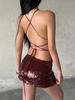 2026 Cross-Border Women's Sexy Spaghetti Strap Sequin Bodycon Backless Dress