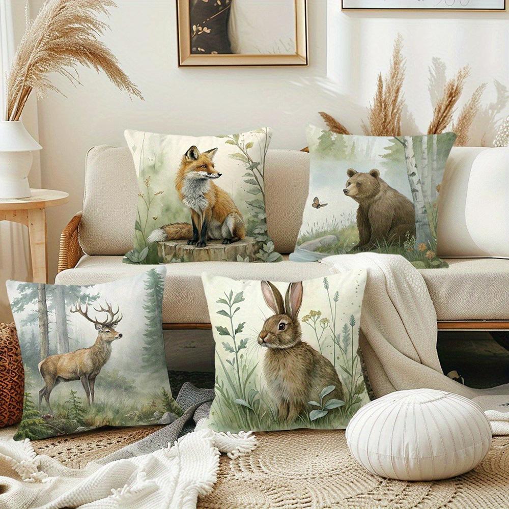 Wildlife-Printed Decorative Pillowcases: Fox, Bear, Deer, and Rabbit Designs Sofa cushion cover home room decoration