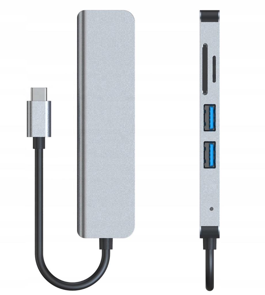 HUB USB-C 3xUSB 3.0 Adapter TF/SD Card Reader Plug and Play