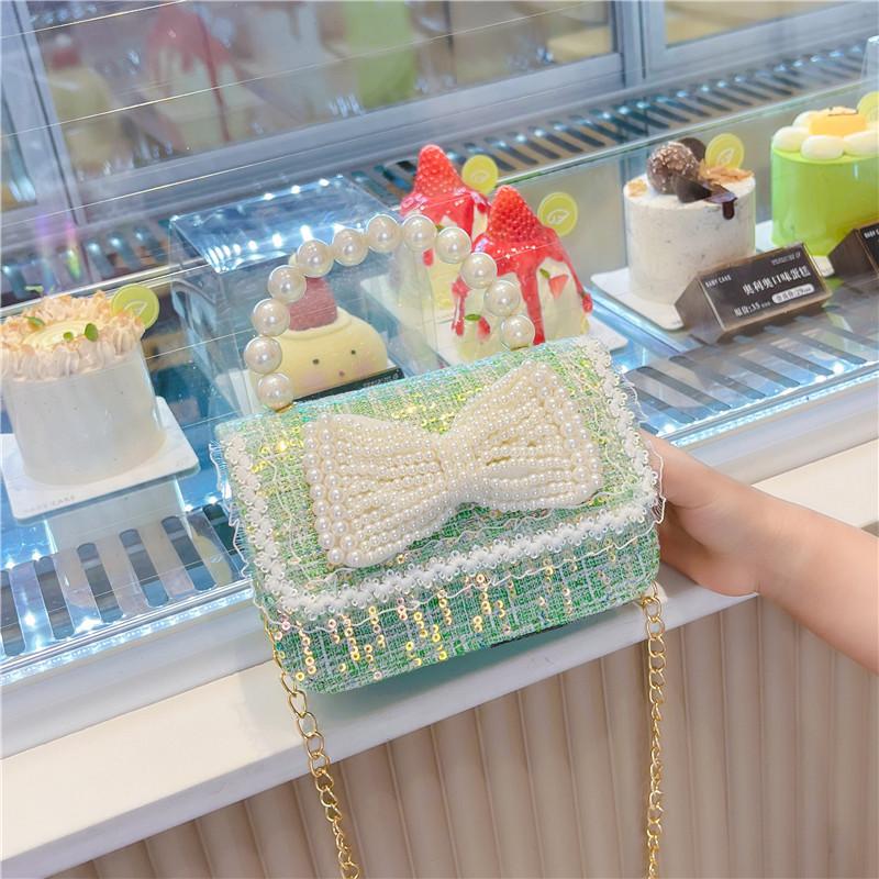 Adorable Children's Princess Pearl Mini Shoulder Bag With Cartoon Bow Design