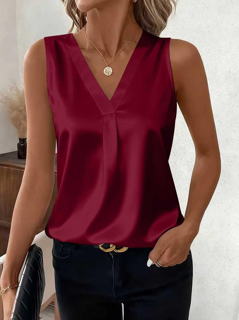 Sleeveless V Neck Blouse for Women Elegant Loose Fit Pleated Front Lightweight Top Comfortable Summer Shirt