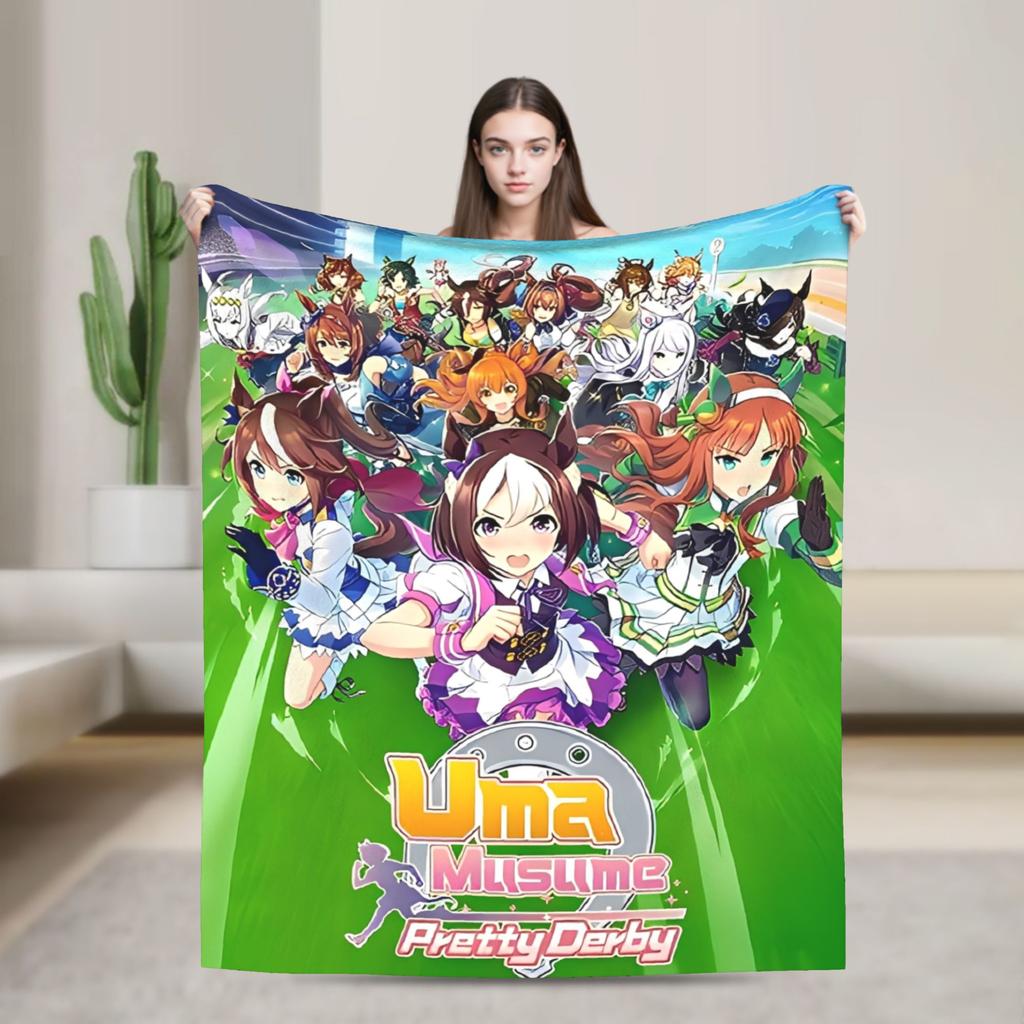 Umamusume Pretty Derby Blankets Anime Game Fuzzy Awesome Warm Throw Blankets for Chair Covering Sofa Spring/Autumn Travel