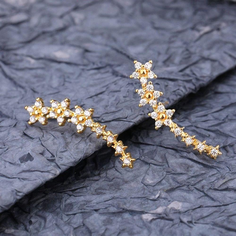 Zinc Alloy Zircon Stud Earrings Shiny Geometric Flower Star Stud Earrings Niche Design Women Accessories Curved Earrings