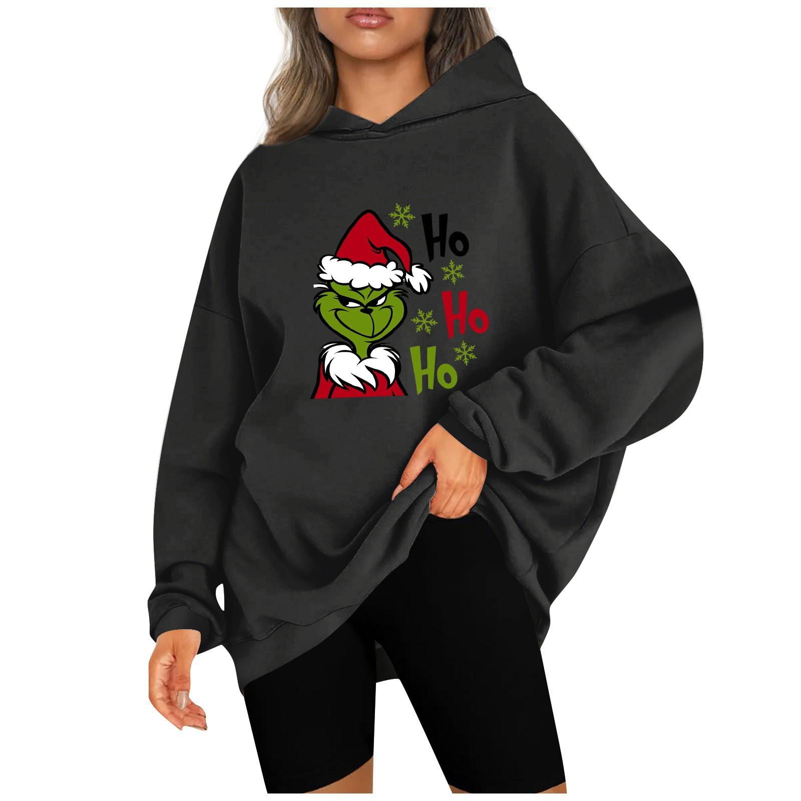 

Женские модные повседневные толстовки с капюшоном и длинными рукавами, рождественские толстовки с принтом, топ M