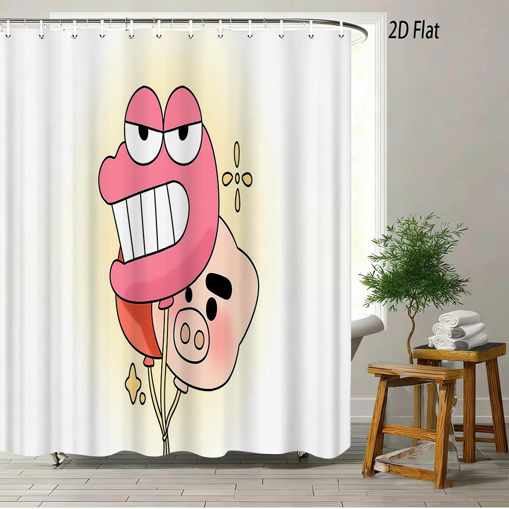 Crayon Shin-Chan Buttocks Oiroke No Momo Funny Balloon 2D Print Waterproof Shower Curtain, Minimalist Cream Bathroom Decor With