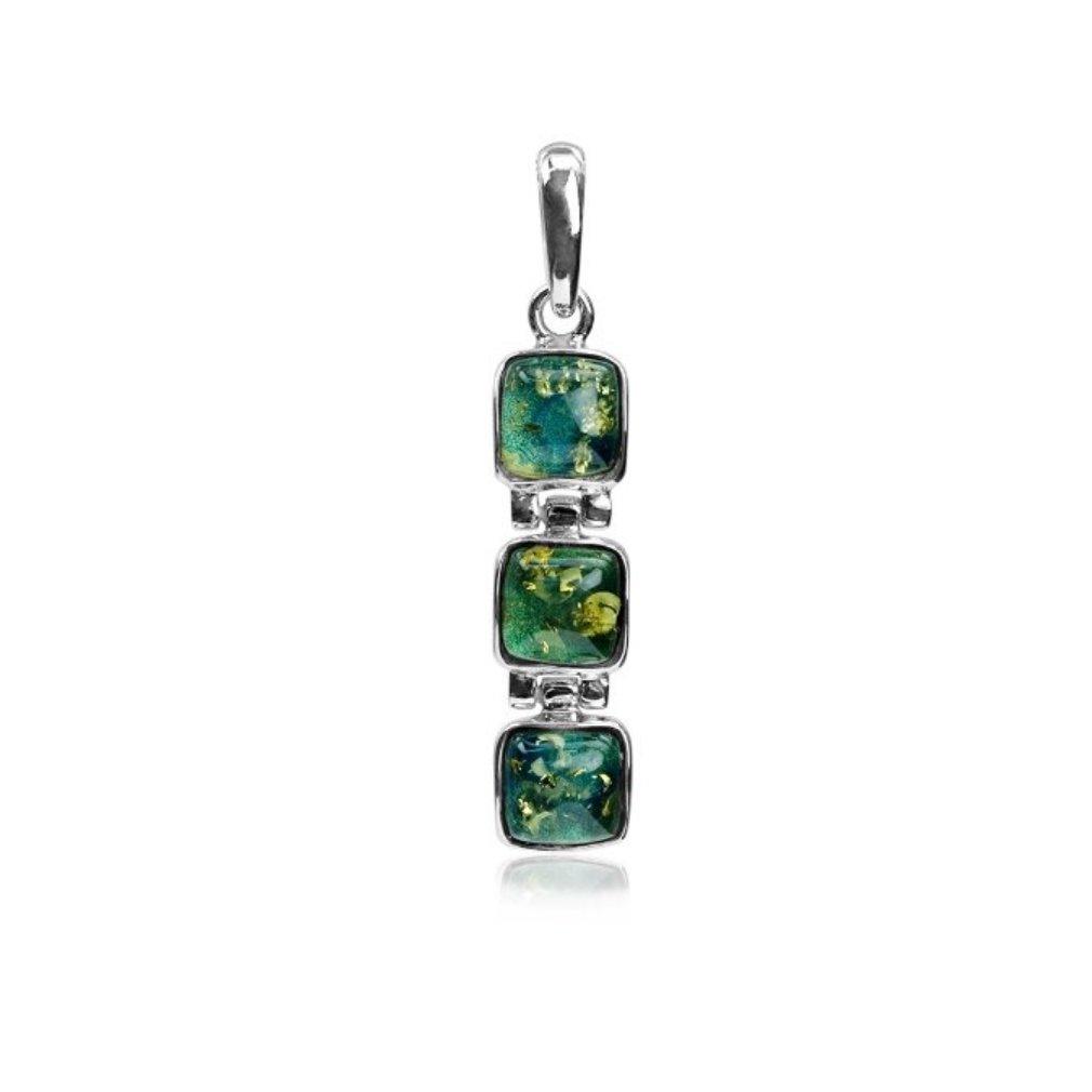 Blue-green velvet amber sterling silver modern square pendant