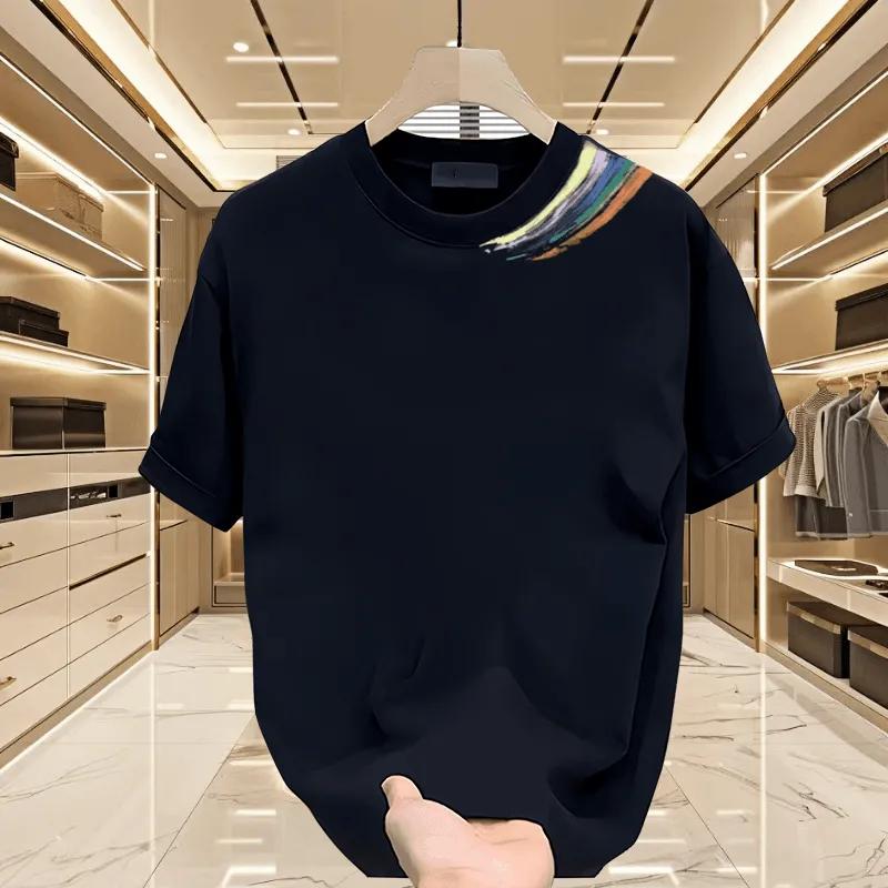 Men Women White Rainbow Shoulder Print Crew Neck Oversized T Shirt