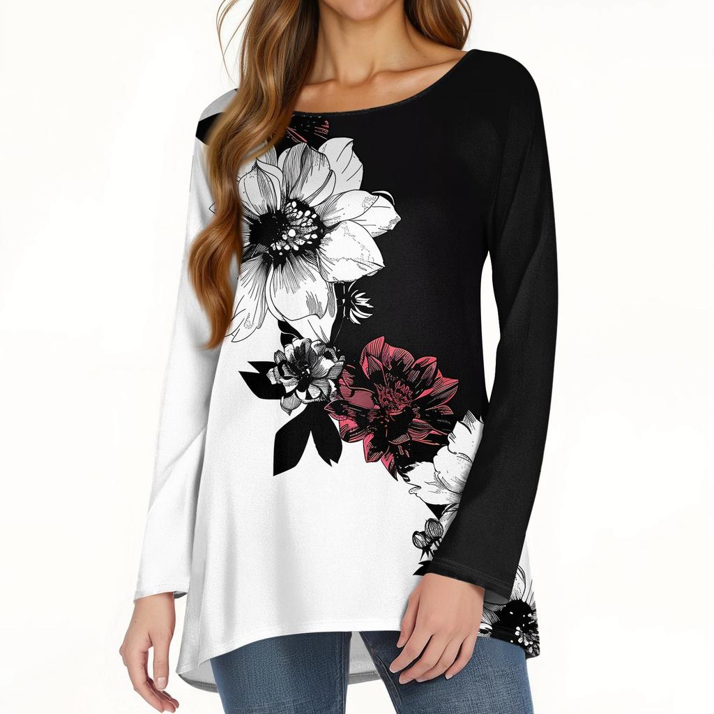 Damesmode casual blouse met lange mouwen en ronde hals