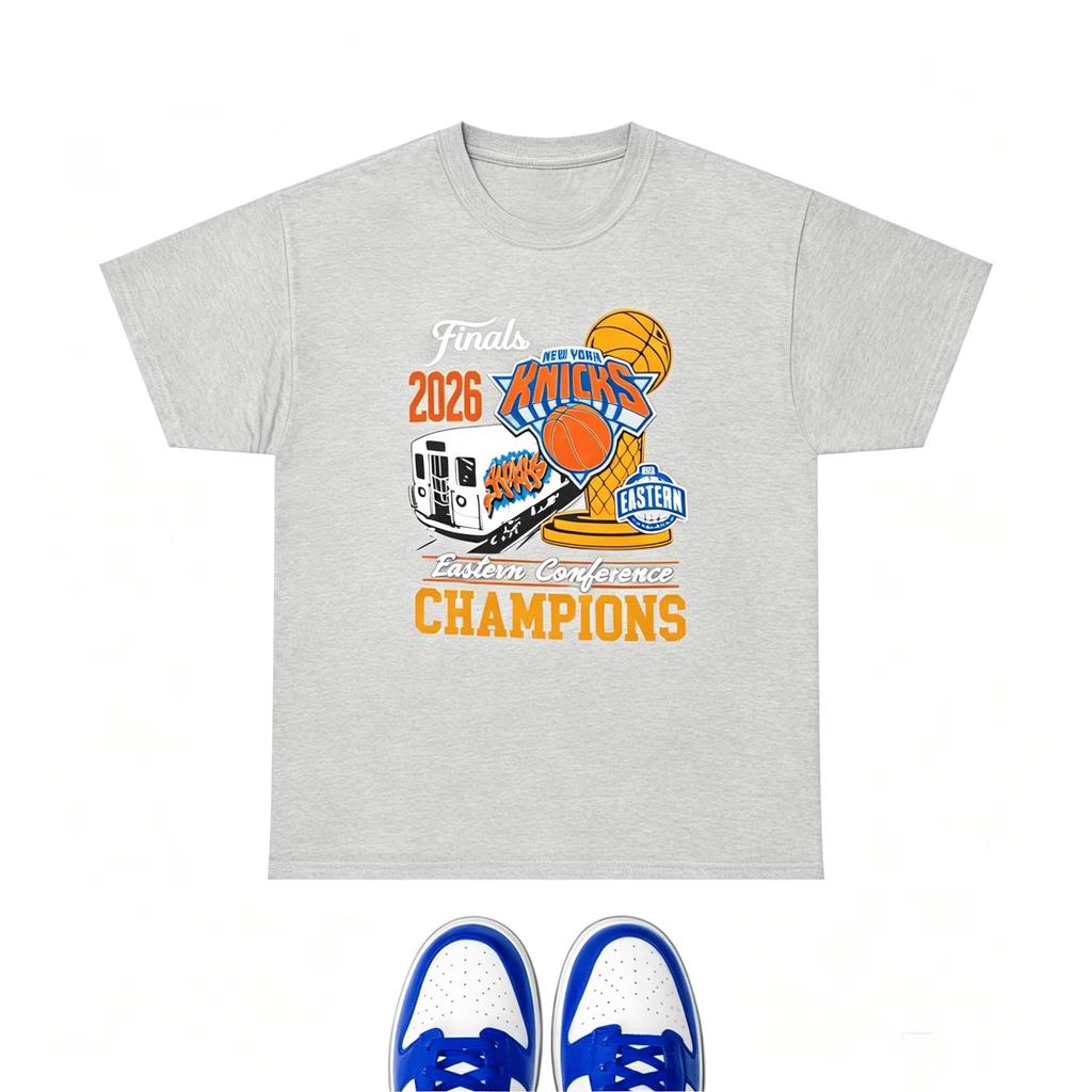 2026 Niujorko Knicks Rytų konferencijos čempionas Krepšinio spaudinys Unisex medvilninis marškinėlis, Vasaros kvėpuojantis Y2K stiliaus marškinėlis