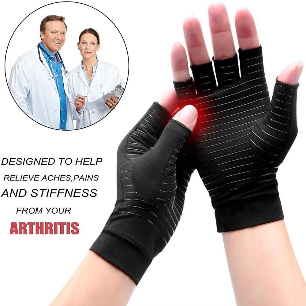 1 Pair Copper Arthritis Compression Gloves for Women Men, Hand Pain Swelling and Carpal Relieve Full Finger Gloves for Tablets