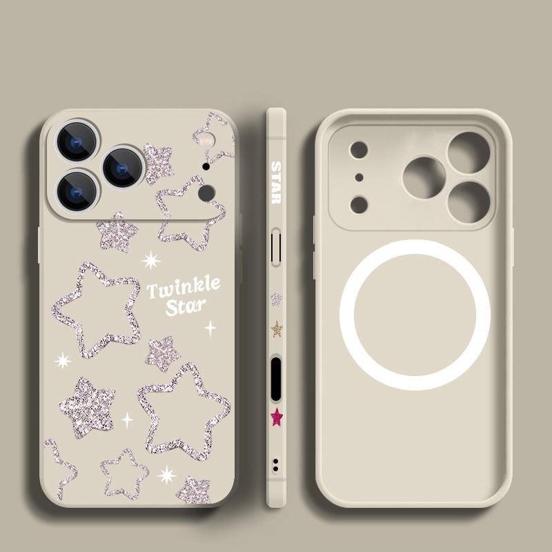 Magnetic For Magsafe Case For iPhone 17 Pro Max Silver Stars Print Soft Silicone Phone Back Cover For iPhone 16 15 14 13 Pro Max 16e 17e