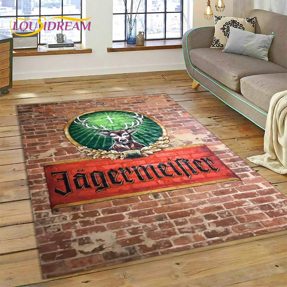 Tappeto Tappeto Logo Jaegermeister Tedesco più Recente 3D con Alce per Decorazione Soggiorno Camera da Letto, Tappetino Antiscivolo Decorazione per Divano Zerbino