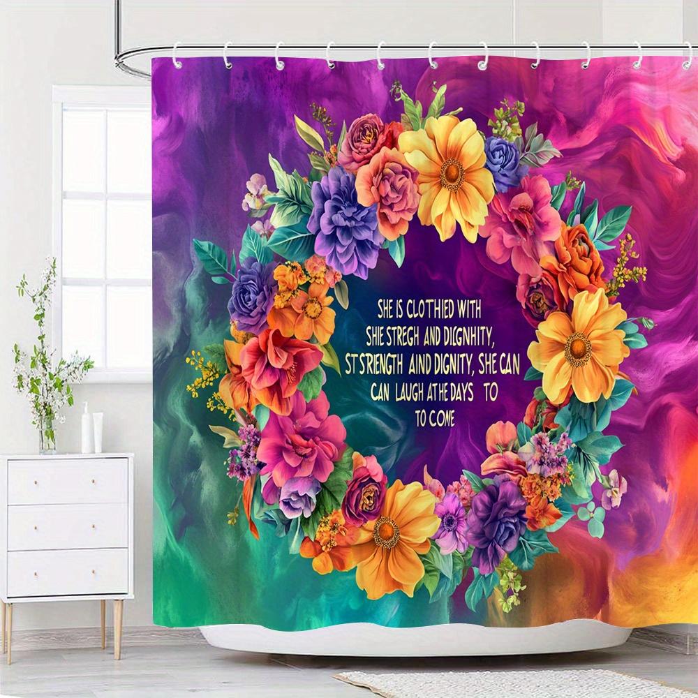 

1Pc Colorful Floral Wreath Shower Curtain Vibrant Digital Illustration Realistic Textures 12 Hooks 70*70 Inches W60H190(CM)-1 Pcs