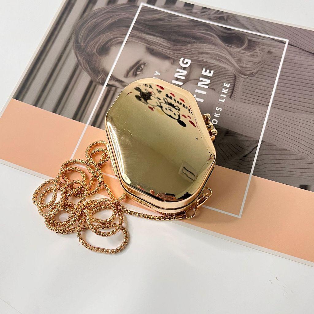 Metal Mini Acrylic Mirror Round Shoulder Bag With Chain For Daily Use