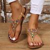 Roman Sandals Female Summer Fairy Wind Flat Bottom Student Toe Rhinestone Herringbone Sandals Extra Large Size 42 Size 43