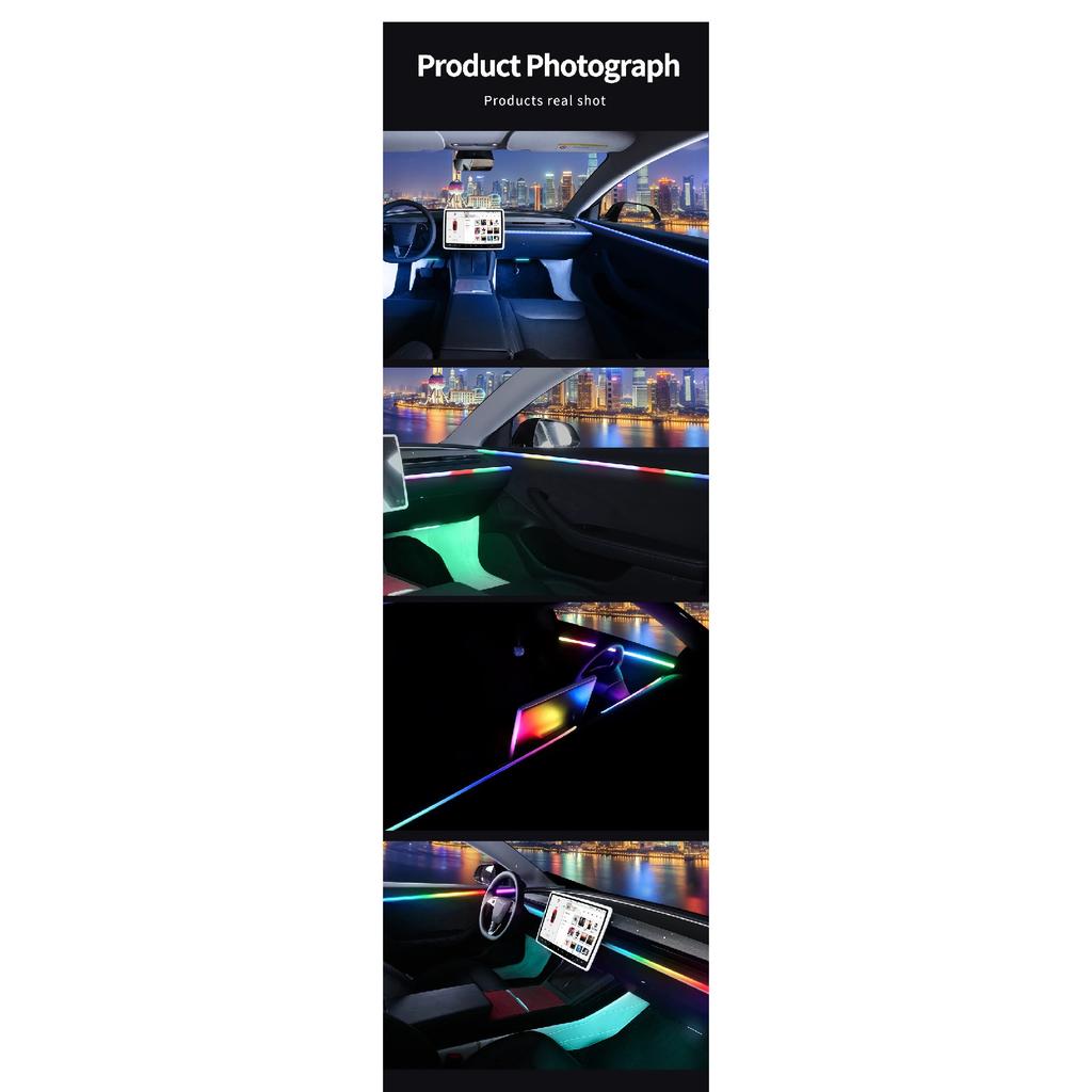6-in-1 Auto-Ambientebeleuchtung Mittelkonsole Armaturenbrett Neonröhren für Tesla Model 3/Y Symphony RGB Innenbeleuchtung mit App-Steuerung