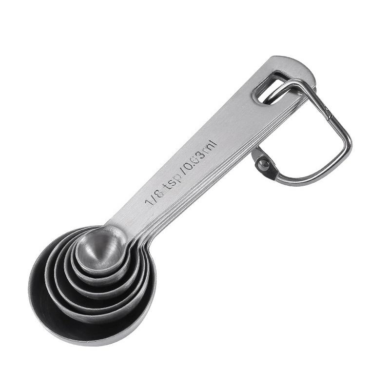 Eco-Friendly Kitchen Baking Coffee 6pcs Stainless Steel Measuring Spoons Set with Hook and Scale
