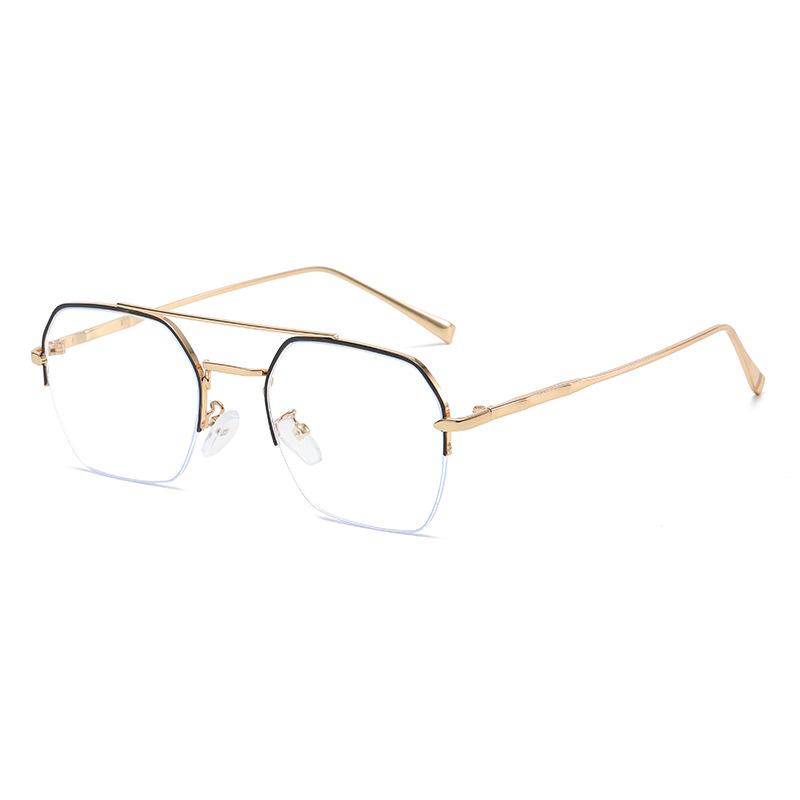 Trend Chan Weiting Same Male Metal Double Beam Half Frame Anti-Blue Glasses Thin Face Flat Glasses Glasses Frame Female