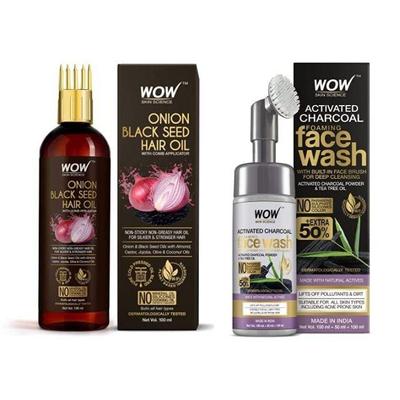 Science Onion Black Seed Hair Oil HŘEBENOVÝ APLIKÁTOR 100 ml + pěnivý mýdlo na obličej s aktivním uhlím 150 ml