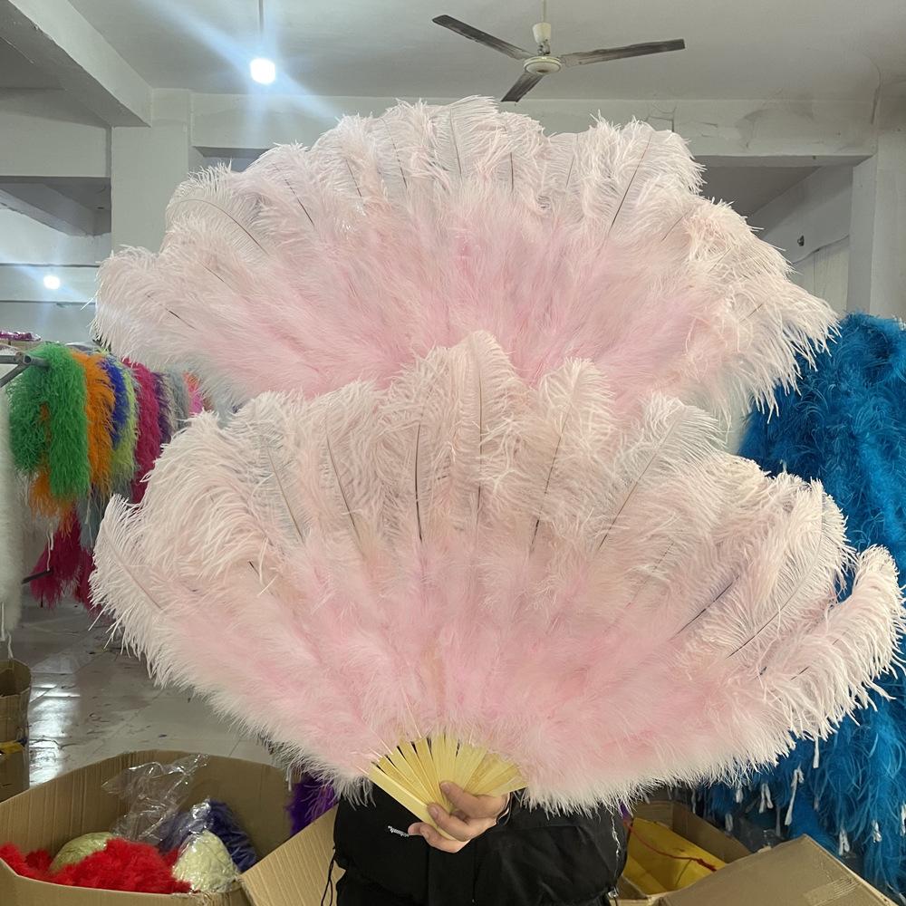 White Natural Ostrich Feather Fan Hand Held Dance Folding Big Plumes Fans Performance Dance Party Stage Carnival Show Props Long