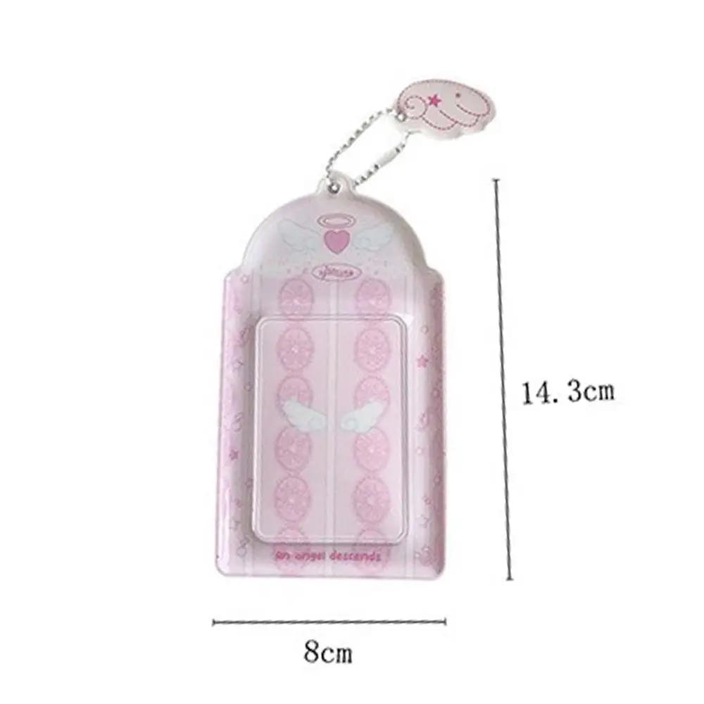 Cute PVC Photocard Holder Keychain Cartoon Angel Wings Photo Frame Hanging Decoration ID Badge Holder for Student Girls