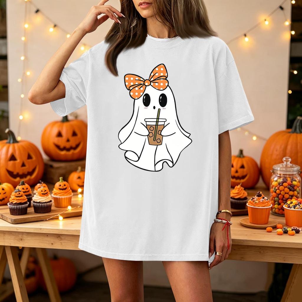 Women's Halloween Graphic Short Sleeve T-Shirt Neck Casual Tee