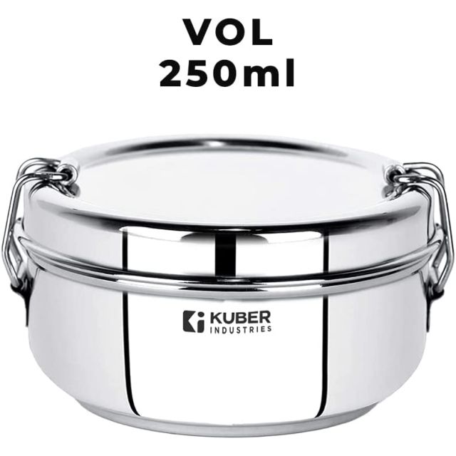 Kuber Industries Matlåda i Rostfritt Stål med Separationsplatta i Stål och Låsklämma 1 st-250 ml Kapacitet Silver 250ML