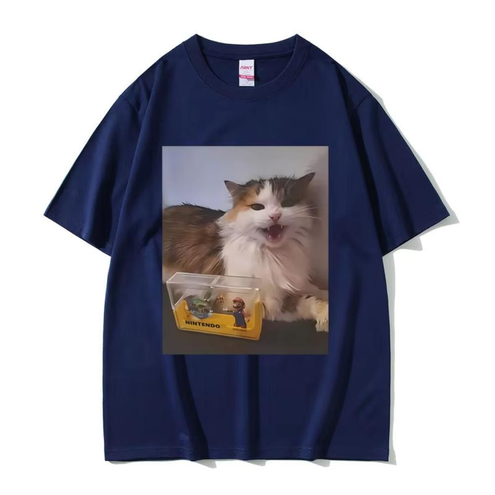 Cat Funny Meme Graphic T-shirts Men Women Fashion Oversized Streetwear Unisex Casual Soft Cotton Short Sleeves Male Vintage Tees
