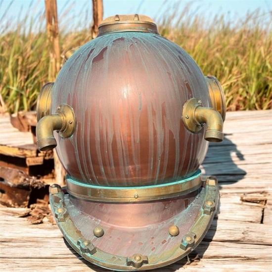 Heavy Double Ring Anchor Engineering 1921 Diving Helmet , Home Decorative Deep Sea Nautical Lence Divers Helmet