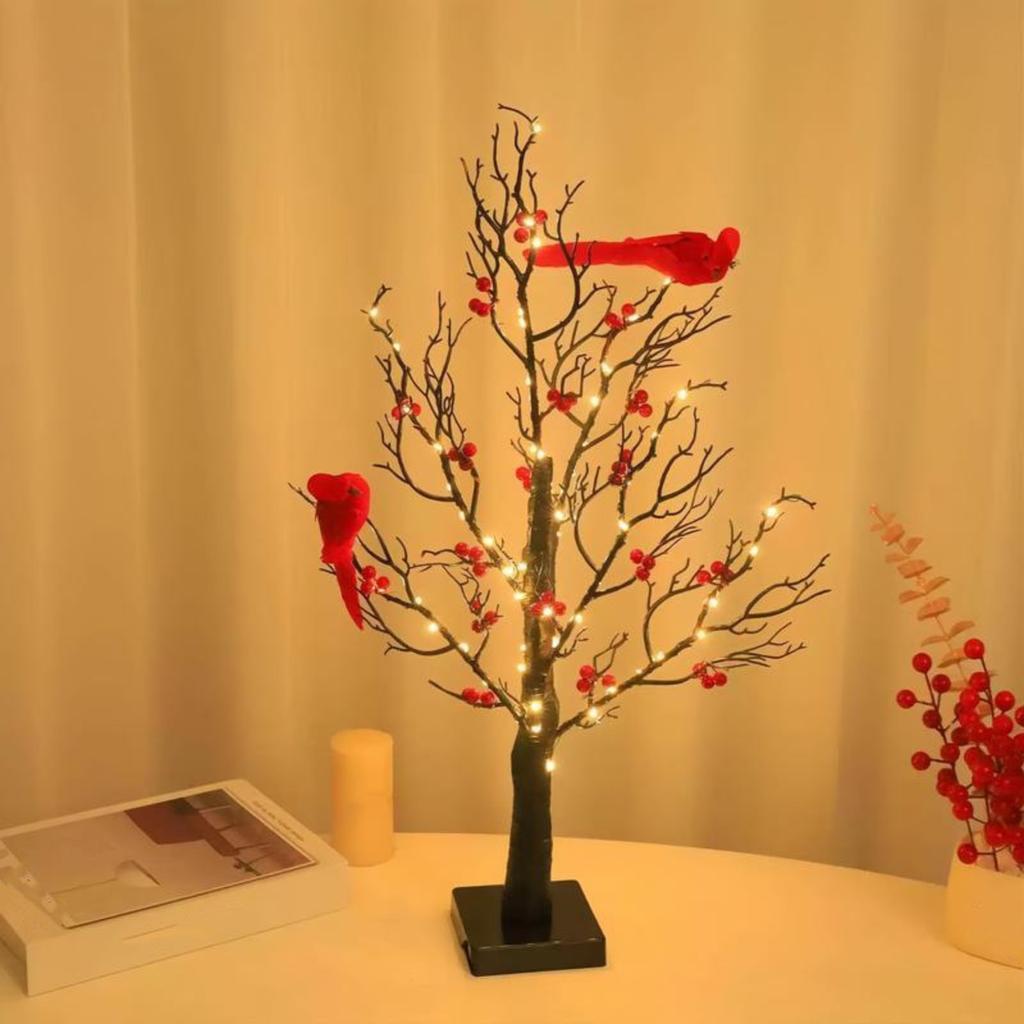 LED Luminous Red Bird Desktop Christmas Tree Festive Atmosphere Decoration Ornament Indoor Spring Festival Christmas Tree Light