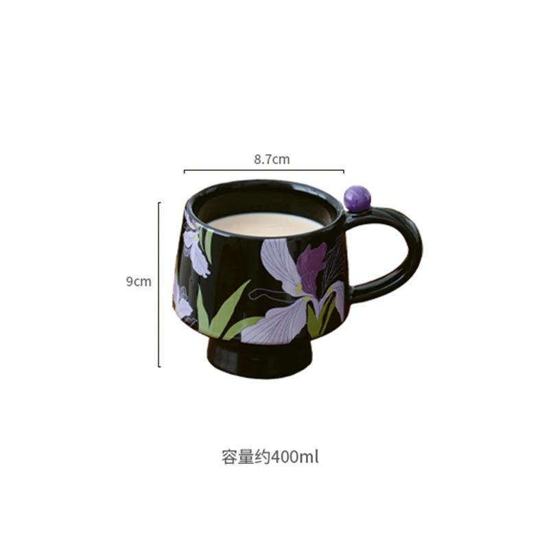 

Изысканные цветы Керамические кружки Творческая пара Чашки для послеобеденного чая Кофейные чашки Домашний завтрак Молочная чашка Повседневная офисная чашка для воды 400ml