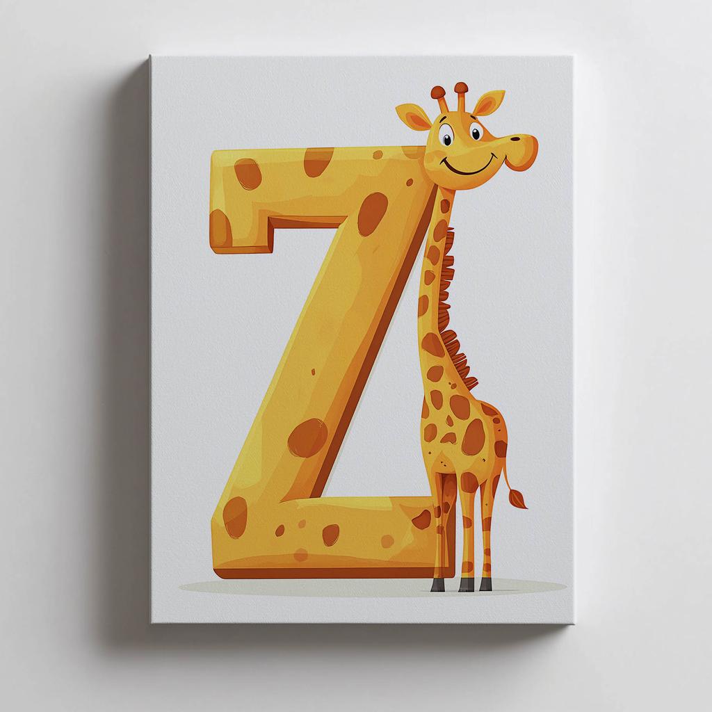 Żyrafa Z Literką Z - Plakat Dla Dzieci Żyrafa Z Literką Z - Plakat Dla Dzieci, 70X100 Cm, Rama Drewniana Jasny Dąb, Papier Matowy 230 Gsm