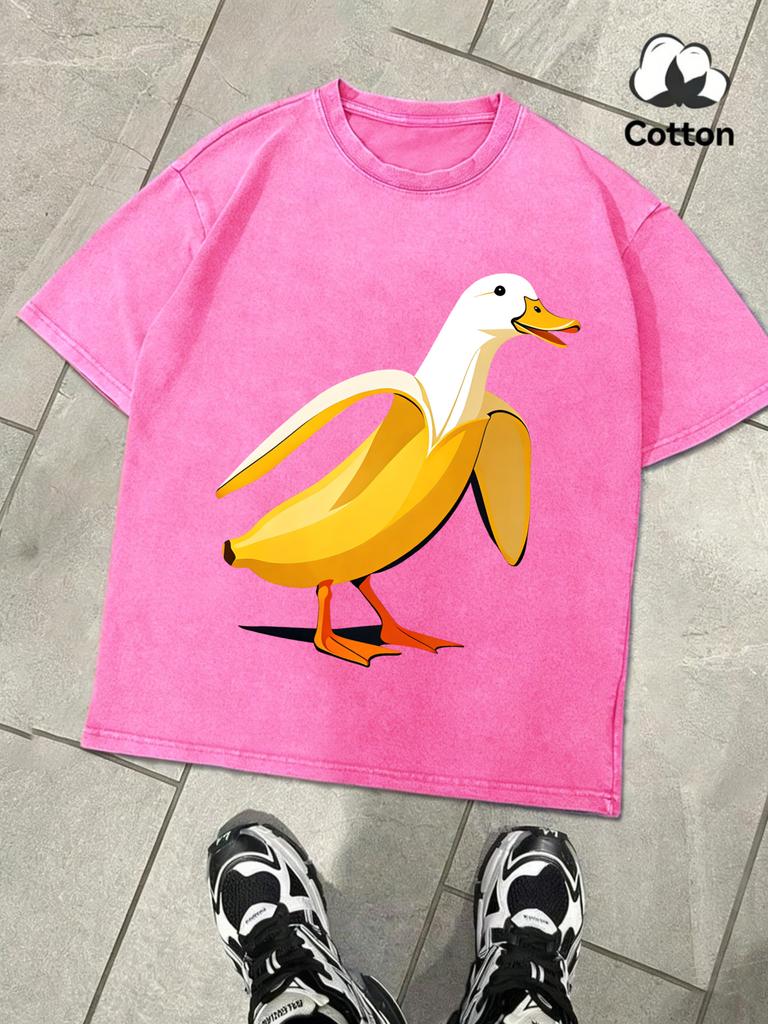 The Combination Of Banana And Duck Men Washed T Shirts Summer Soft Tee Trendy ONeck Short Sleeve Loose Man Cotton AllMatch Top