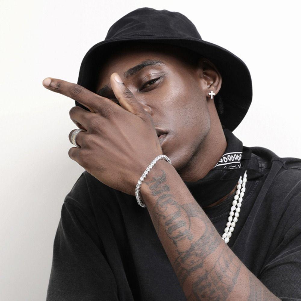 Cool Fashion Hiphop Street Man Cross Earrings Korean Style Ear Stud Square Earrings Crystal