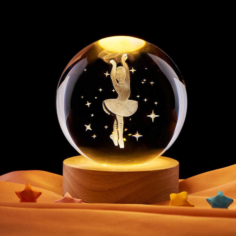 Dancing Beauty 3D Laser Engraved Crystal Ball Night Light